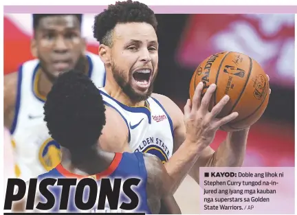  ?? / AP ?? ■ KAYOD: Doble ang lihok ni Stephen Curry tungod na-injured ang iyang mga kauban nga superstars sa Golden State Warriors.