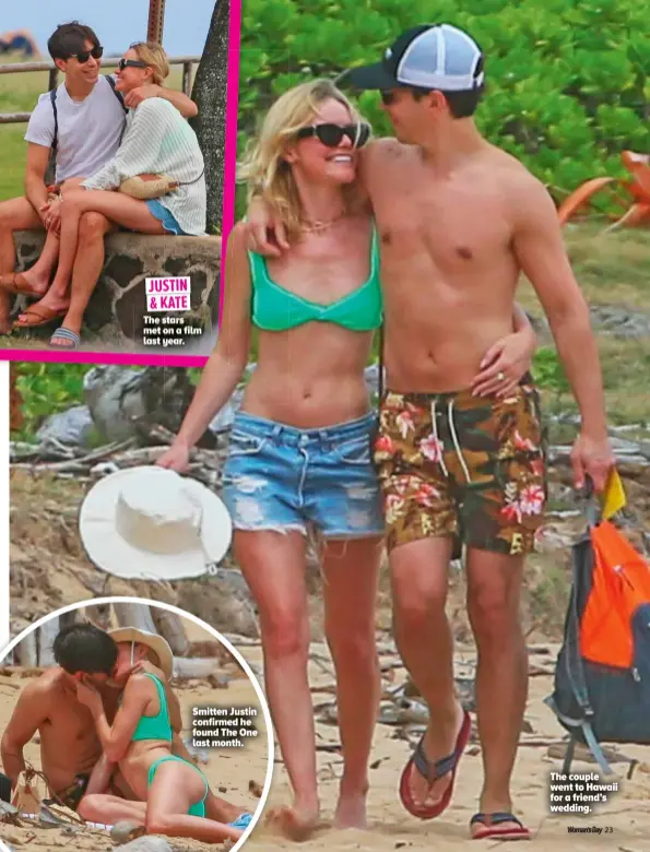  ?? ?? JUSTIN & KATE
The stars met on a film last year.
Smitten Justin confirmed he found The One last month.
The couple went to Hawaii for a friend’s wedding.