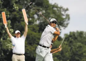  ?? Nam Y. Huh / Associated Press ?? BMW Championsh­ip leader Hideki Matsuyama made five birdie putts from 15 feet or longer and broke the course record at Medinah with a 63.