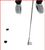  ??  ?? Set in stone Position the first stone 12-18 inches behind the ball on an extension of your ball-to-target line. Put the second one 6 inches inside it. Take your 6-iron and adopt your regular stance.