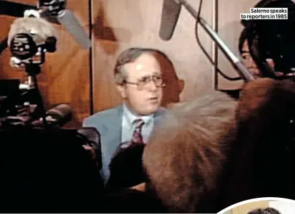  ??  ?? Salerno speaks to reporters in 1985