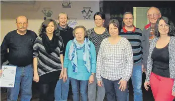  ?? FOTO: ANNE MAGDALENA WEJWER ?? Der Vorstand der Trachtengr­uppe Trossingen von links: Werner Glunz, Nadine Hegele, Susanne Gothe, Ana Hegele, Ursel Hohner, Monika Kopp, Jörg Hohner, Gerd Kohler und Yvonne Hegele.