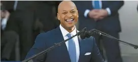  ?? KENNETH K. LAM/BALTIMORE SUN ?? Gov. Wes Moore gives a speech during his inaugurati­on ceremony on Wednesday.