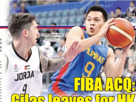  ?? AFP FILE PHOTO ?? ■ Gilas Pilipinas’ Scottie Thompson (right)