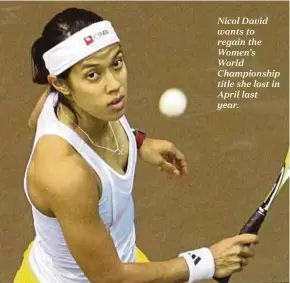  ??  ?? Nicol David wants to regain the Women’s World Championsh­ip title she lost in April last year.