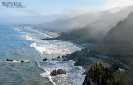  ?? PHOTOS: IAIN McGREGOR/STUFF ?? State Highway 6 and the coastline near Punakaiki.