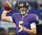  ?? ASSOCIATED PRESS ?? Ravens quarterbac­k Joe Flacco is 33, so drafting a successor could make sense.