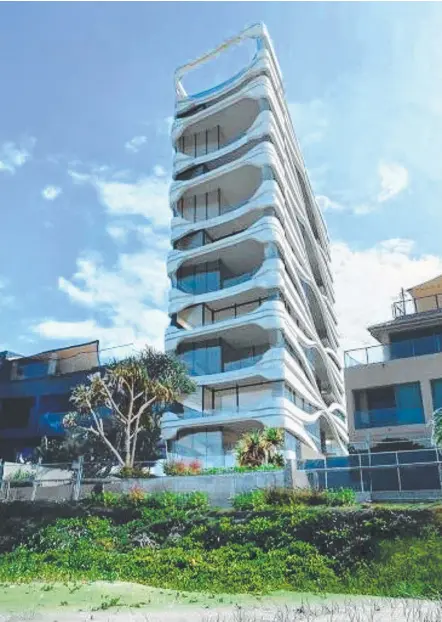  ??  ?? An artist’s impression of Pro Active Developmen­ts' plans for a ‘skyhome’ tower on Main Beach Parade.