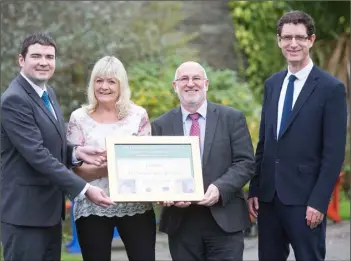  ??  ?? Minister Brendan Griffin with finalists Noirin Cummins and Eamonn Hore, Norman Way Wexford and Paddy Mathews, Head of Investment Failte Ireland.