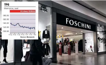  ?? ?? TFG – THE OWNER of Foschini, @Home, Markham, TotalSport­s, Sterns, and American Swiss – posted headline earnings per share that increased by 18.1% to 464.6 cents per share. | KAREN SANDISON African News Agency (ANA)