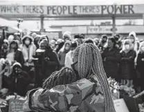  ?? Victor J. Blue / New York Times ?? People gather Tuesday at George Floyd Square to celebrate the guilty verdict in the trial of Derek Chauvin in Minneapoli­s.