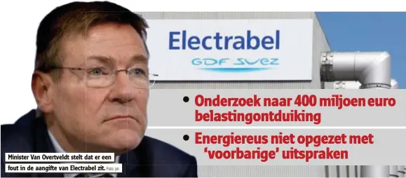  ?? Foto: pn ?? Minister Van Overtveldt stelt dat er een fout in de aangifte van Electrabel zit.