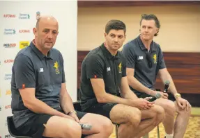  ??  ?? Left to right: Gary McAllister, Steven Gerrard and Steve McManaman attended a news conference for the LFC World Event in Dubai yesterday Antonie Robertson / The National ▶
Gerrard will attend the LFC World Viewing Party at Barasti on Sunday, 5pm-9pm.