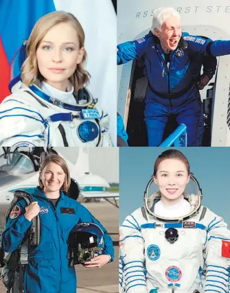  ?? FOTO: ROSCOSMOS, BLUE ORIGIN, NASA Y CNSA ?? Yulia Peresild,
Wally Funk, Kayla J. Barron y Wang Yaping