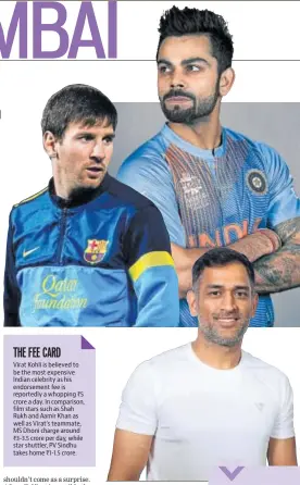  ?? PHOTOS: AMAL KS/HT, GETTY IMAGES ?? (Clockwise) Virat Kohli, Mahendra Singh Dhoni and Lionel Messi