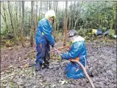  ??  ?? The young volunteers from Hayocks Primary get to work in the rain.