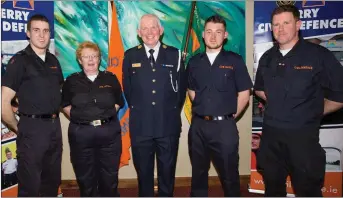  ??  ?? Patrick McCarthy, Joan Joy, Tom Brosnan (C.D.O.), Pater Losberg and Ciarán Nugent at the post training day exercise hosted by Kerry Civil Defence at Manor West Hotel on Saturday night.