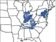  ?? UNIVERSITY
COURTESY OF GENE KRITSKY / MOUNT ST. JOSEPH’S ?? This map shows where cicadas are expected to emerge this summer.