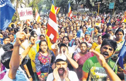  ?? Picture: Reuters ?? SOMETHING TO SHOUT ABOUT. Members of the Dalit community shout slogans as they block a road during a protest in Mumbai, India, yesterday.