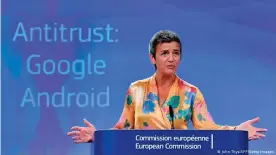  ??  ?? Margrethe Vestager at a press conference in Brussels in July 2018