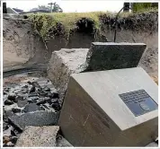  ??  ?? The plinth at Mercury Bay, Whitianga, dedicated to Captain Cook, fell into the sea.