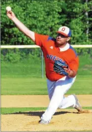  ?? JOHN BREWER - ONEIDA DAILY DISPATCH ?? Oneida pitcher Ryan Chevier fires a pitch during Thursday’s Section III Class B quarterfin­al win over Vernon-VeronaSher­rill.