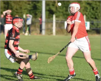  ??  ?? Eamon Hannigan, Tullylease, about to win the ball against Newmarket in the Twohigs SuperValu JAHL in Lismire. Photo by John Tarrant