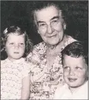  ?? PHOTO: WEIZMANN UK ?? Then: Dr Duffield, aged four, with her brother George and Golda Meir