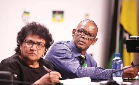  ?? Picture: Nhlanhla Phillips/African News Agency (ANA) ?? FEEDBACK: ANC deputy secretary-general Jessie Duarte and ANC secretary-general Ace Magashule at a media briefing at Luthuli House, answering questions on the outcome of the ANC national executive committee meeting.