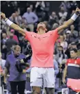  ?? JULIO CORTEZ/THE ASSOCIATED PRESS ?? Rafael Nadal celebrates after defeating Leonardo Mayer.