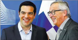  ?? FRANCOIS LENOIR/ REUTERS ?? Greek Prime Minister Alexis Tsipras, left, is welcomed Wednesday by European Commission President Jean-Claude Juncker ahead of a meeting in Brussels.