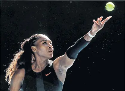  ??  ?? Serena Williams serves against Mirjana Lucic-Baroni during their Australian semi-final on Thursday.