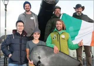  ??  ?? Seamus McGoldrick, front right with back row: Art Counihan, The Draft House, Myles Lamberth, Shells and David O’Hara. Front from left, Peter McCorry, The Dunes Bar and Amber, Mammy Johnstons who supported Seamus’s journey to Hawaii. Pic: Carl Brennan.