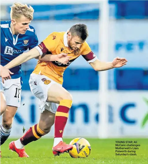  ??  ?? YOUNG STAR: Ali McCann challenges Motherwell’s Liam Polworth during Saturday’s clash.