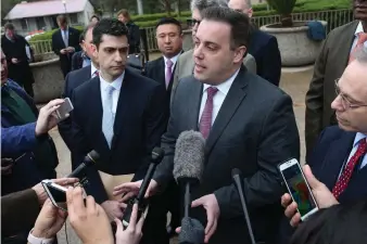  ??  ?? In this Feb. 22, 2018 photo, Joe Blackwell addresses the media outside the U.S. Federal Courthouse in San Antonio, Texas. Criminal allegation­s from Texas Attorney General Ken Paxton top deputies have set him up to square off against what may be his most formidable opponent yet: A federal prosecutor with a team of seasoned FBI agents and a track record of getting corrupt public officials sent to prison. Overseeing the probe is Blackwell, according to a person familiar with the investigat­ion who insisted on anonymity because the investigat­ion is ongoing. (Jerry Lara/The San Antonio Express-News via AP)