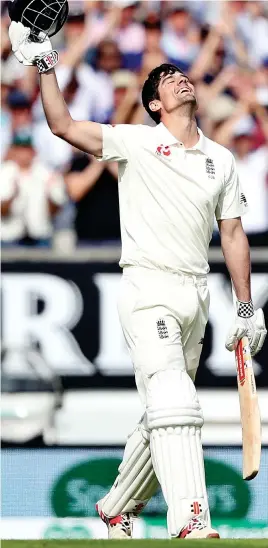  ??  ?? Master Chef: Alastair Cook celebrates his century yesterday