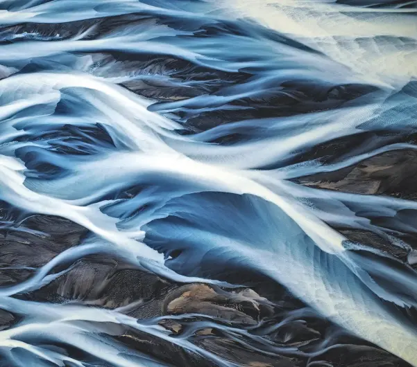  ??  ?? River Delta Formations by Antony Spencer reveals the flow of glacial melt in Iceland