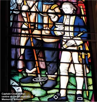  ??  ?? Captain Cook in the centre of Christchur­ch’s Memorial Window