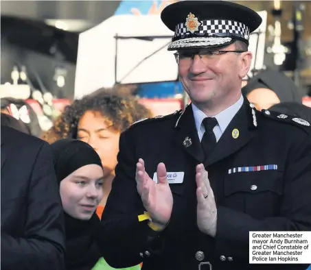  ??  ?? Greater Manchester mayor Andy Burnham and Chief Constable of Greater Manchester Police Ian Hopkins