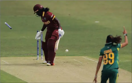  ?? Picture: ACTION IMAGES VIA REUTERS ?? WHAT A RIPPER: South Africa’s Shabnim Ismail tears through the defence of the West Indies’ Stafanie Taylor.