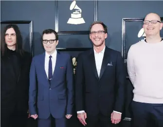  ??  ?? From left, Brian Bell, Rivers Cuomo, Scott Shriner and Patrick Wilson of Weezer at last year’s Grammy Awards in Los Angeles. The band has an unlikely hit on its hands — Toto’s Africa.