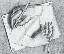  ?? ?? “Drawing Hands” (January 1948, lithograph) is typical of the depth of Escher’s multidimen­sional style.