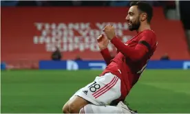  ?? Photograph: Matthew Peters/Manchester United/Getty Images ?? Bruno Fernandes opened the scoring at Old Trafford after just seven minutes.