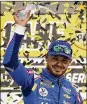  ?? JOHN LOCHER / AP ?? Kyle Larson celebrates after winning a NASCAR Cup Series auto race Sunday in Las Vegas.