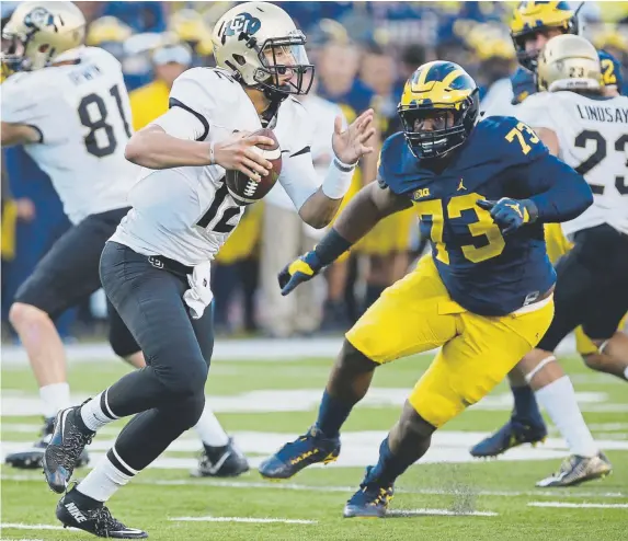  ?? Duane Burleson, Getty Images file ?? Colorado quarterbac­k Steven Montez says he has learned plenty since his college debut in the Buffs’ losing effort against Michigan in 2016.