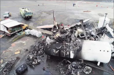  ?? Associated Press ?? This photo, provided by the National Transporta­tion Safety Board, shows damage from a World War II-era B-17 bomber plane that crashed on Oct. 2, 2019, at Bradley Internatio­nal Airport in Windsor Locks. Pilot error was the probable cause of the 2019 crash that killed seven people and wounded six others, the NTSB said in a report released Tuesday that also cited inadequate maintenanc­e as a contributi­ng factor.