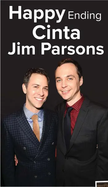  ?? JASON LAVERIS/FILMMAGIC VIA USA TODAY ?? CINTA SEJATI: Aktor The Big Bang Theory Jim Parsons (kanan) dan Todd Spiewak telah menikah Sabtu lalu (14/5).