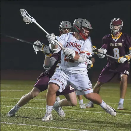  ?? PETE BANNAN — MEDIANEWS GROUP FILE ?? West Chester East’s Joe Carrozza fires a shot against Avon Grove in 2019, on a night when the Vikings beat the undefeated Red Devils, and unofficial­ly snatched the reins of Ches-Mont superiorit­y.