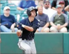  ?? JOHN BLAINE — FOR THE TRENTONIAN ?? Charleston’s Ben Ruta bats during the third inning of a South Atlantic League Single-A game against Lakewood on Sunday afternoon. Ruta is one of three West WindsorPla­insboro South graduates playing in the minor leagues.