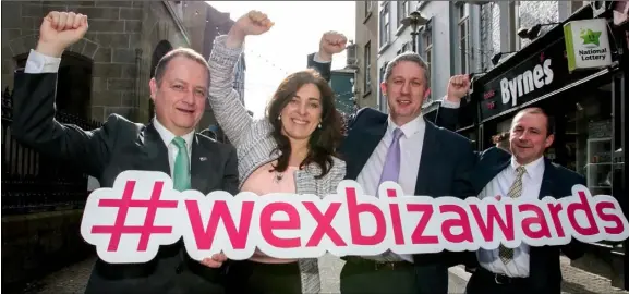  ??  ?? Championin­g the 2018 Wexford Business Awards on North Main Street in Wexford (from left): Tom Enright, CE, Wexford County Council; Enda Kavanagh, CEO, Wexford Chamber; Niall Reck, Chamber President; and Graham Scallan, Vice President.